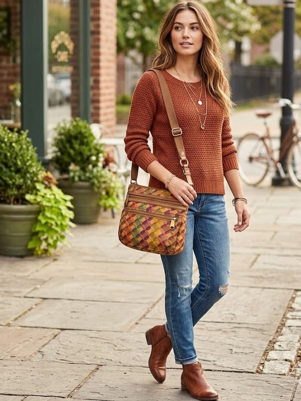 Vtg Y2K Fossil Geometric Tapestry Canvas Crossbody Bag Multi-Color Earth Tones M
